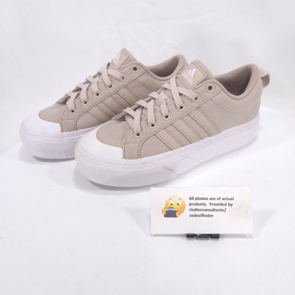Adidas Canvas Platform Casual Lace Up Shoe Womens Size 6.5 IE2307 Tan White